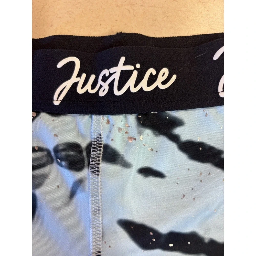 Justice Girls Blue‎ Black Tie Dye Silver Splatter Active Shorts Kids Size S 7/8